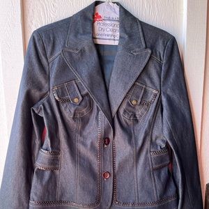 Karen Millen size 10 denim blazer with leather trim
